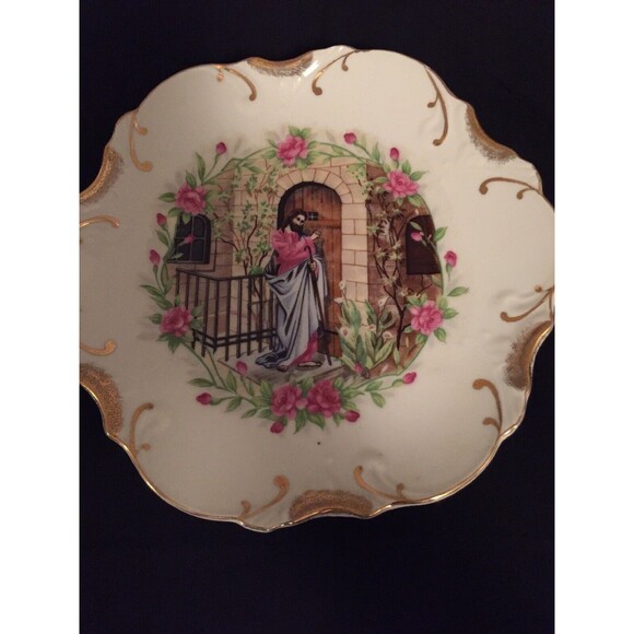 Vintage Jesus At The Door 18k Gold Trim Collector Plate 1970’s Religious Japan - Picture 2 of 10